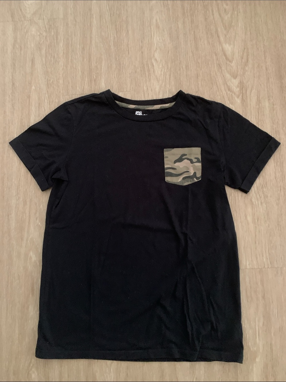 Boy’s Epic Threads Black Tee with Camo Pocket